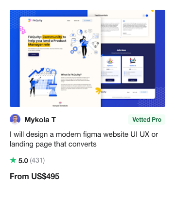Mykola T · Vetted Pro · 5.0★ (431 reviews) · From US$495 — Fiverr 14-may-2026